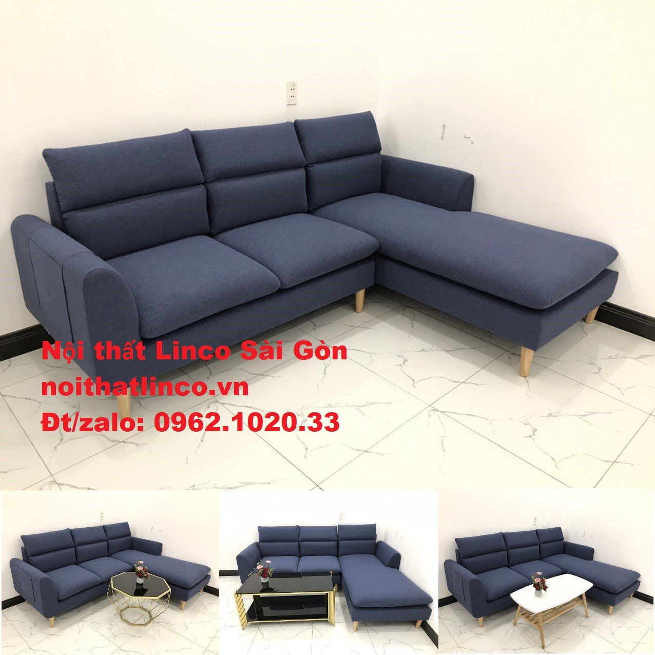 Bộ bàn ghế sofa góc | Sofa góc chữ L xanh đậm giá rẻ đẹp phòng khách | Nội thất Linco Tphcm