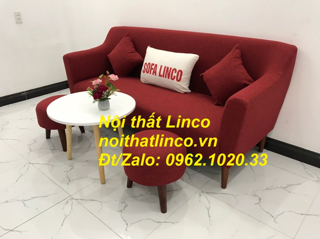 Bộ bàn ghế Sofa băng 1m9 đỏ giá rẻ phòng khách Nội thất Linco Sài Gòn
