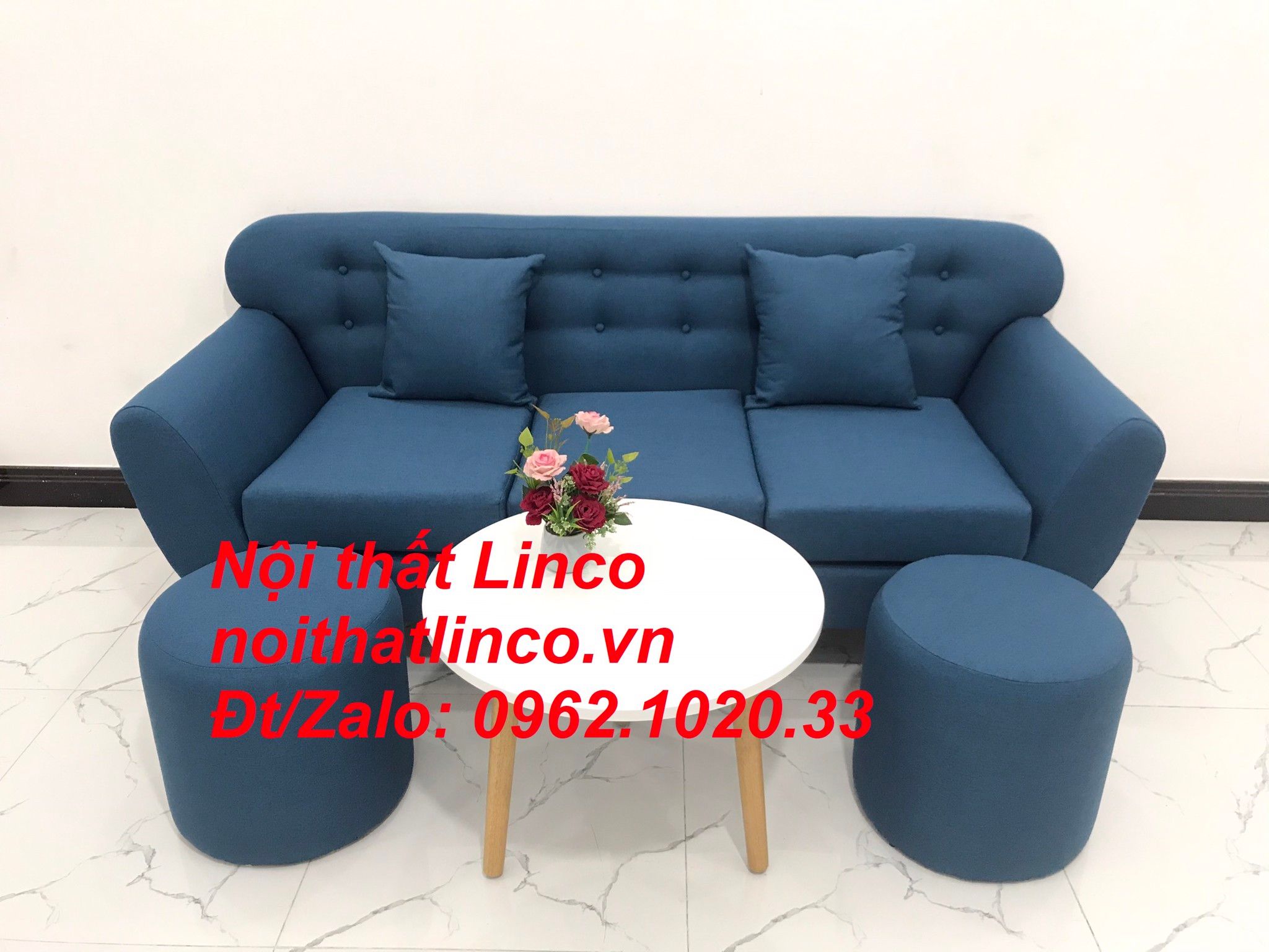 Sofa băng nhỏ giá rẻ | Sofa văng xanh dương rẻ | Nội thất Linco SG HCM