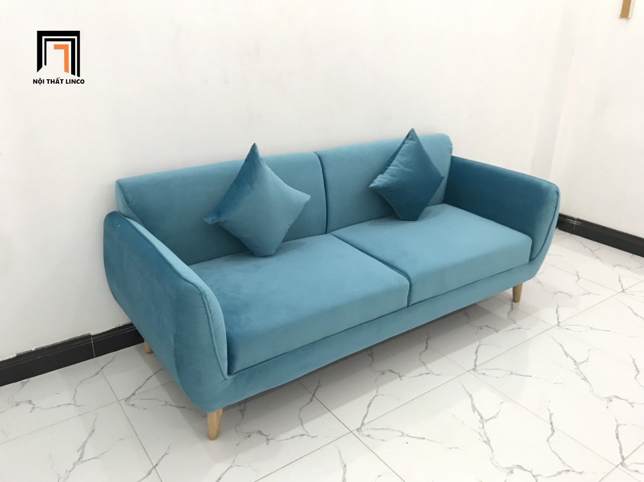 Bộ bàn ghế sofa băng xanh dương nước biển BB dài 1m9 cho căn hộ