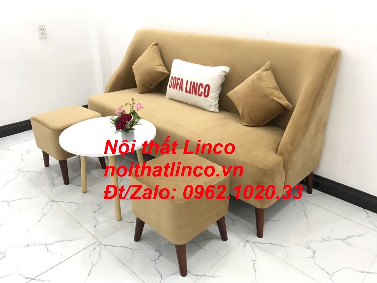 Bộ bàn ghế Sofa salong băng văng dài nâu sữa giá rẻ Nội thất Linco SG