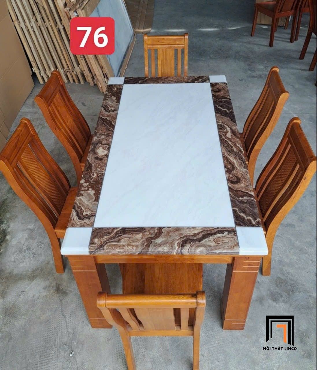 Bộ bàn ghế ăn màu nâu GF14-BAD6-G300-B354 mặt đá dày 1m6