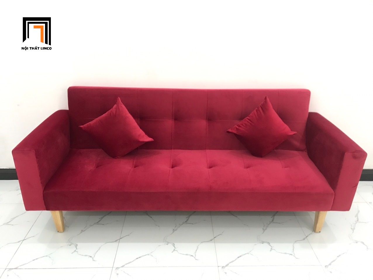 Bộ ghế sofa giường đa năng 2m màu đỏ vải nhung giá rẻ