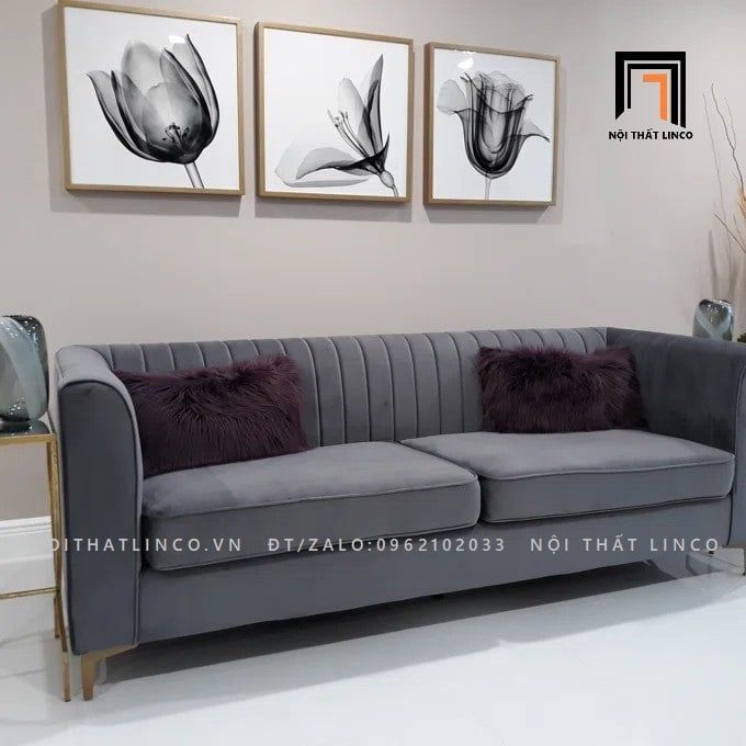 Ghế sofa băng hiện đại BT68 Herbert vải nhung chân inox