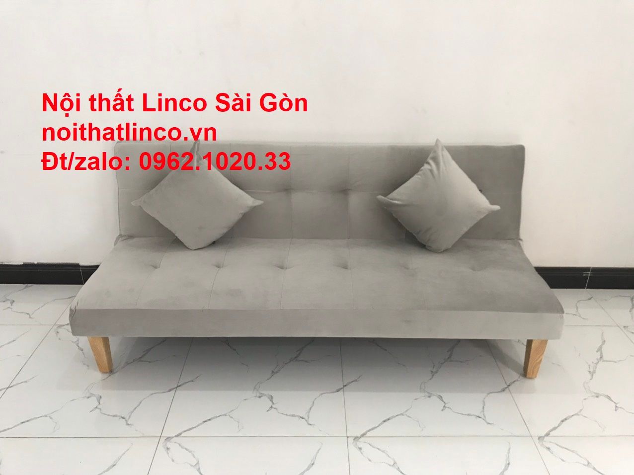 Bộ ghế sofa bed giường nằm nhỏ gọn 1m7 giá rẻ xám lông chuột vải nhung ở tại Nội thất Linco Sài Gòn