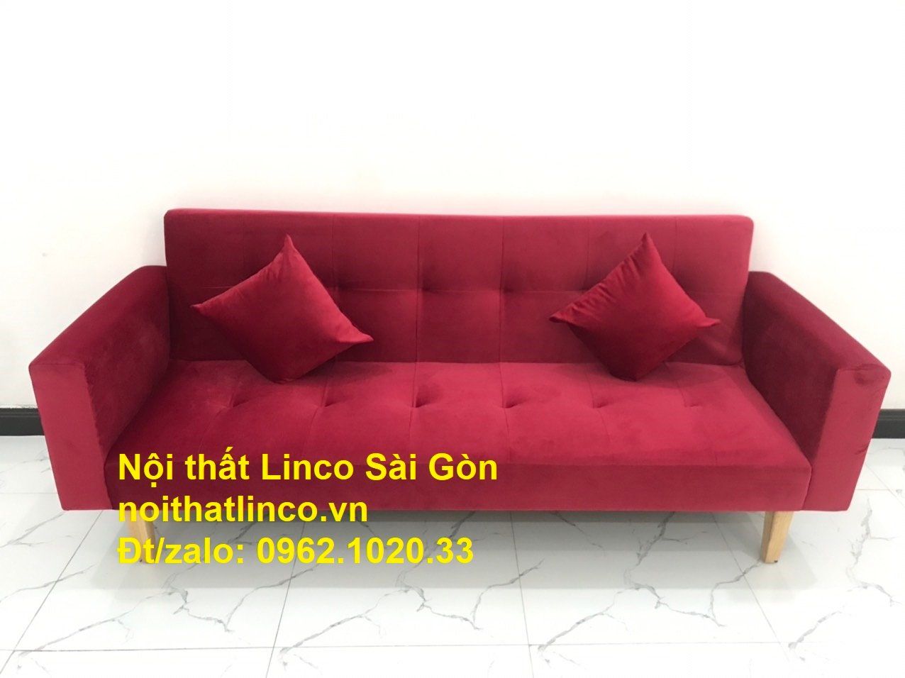Bộ ghế sofa giường đa năng màu đỏ vải nhung rẻ đẹp | Nội thất Linco Sài Gòn