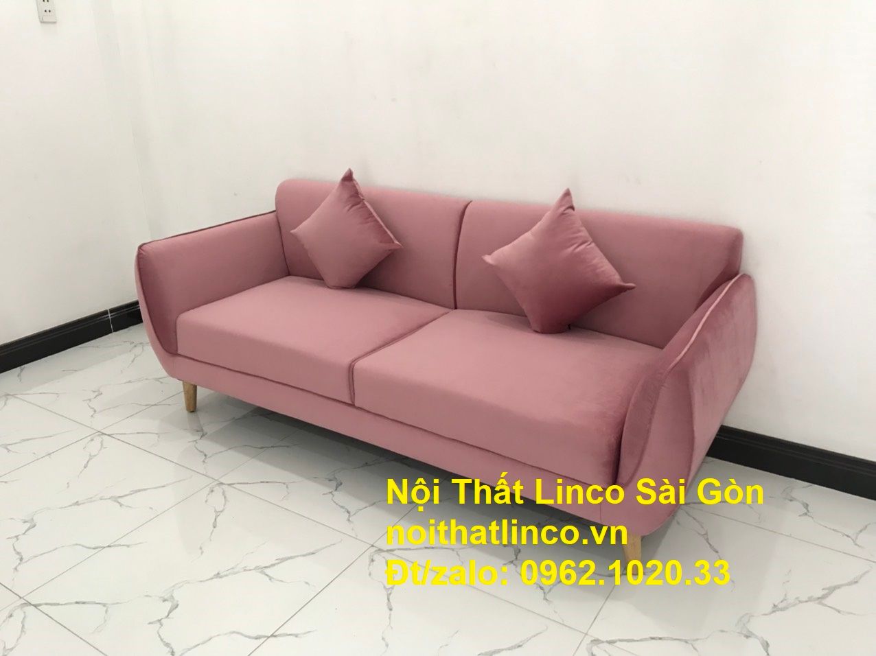 Mẫu sofa băng văng dài 1m9 giá rẻ | so pha Màu hồng phấn cánh sen đẹp ở tại Nội thất Linco Sài Gòn