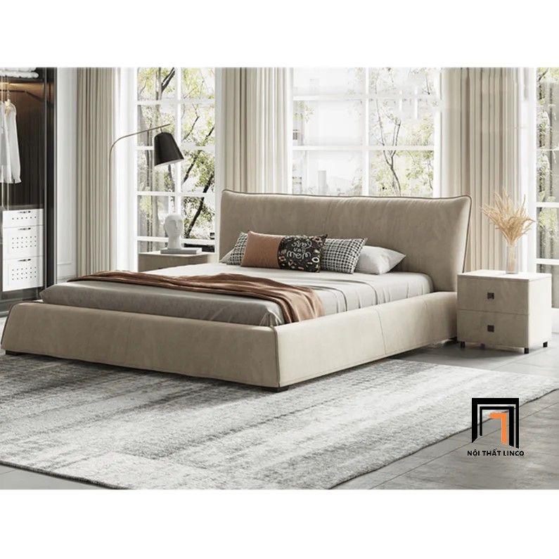 Giường ngủ bọc da công nghiệp GN57 Elsie màu cam đất