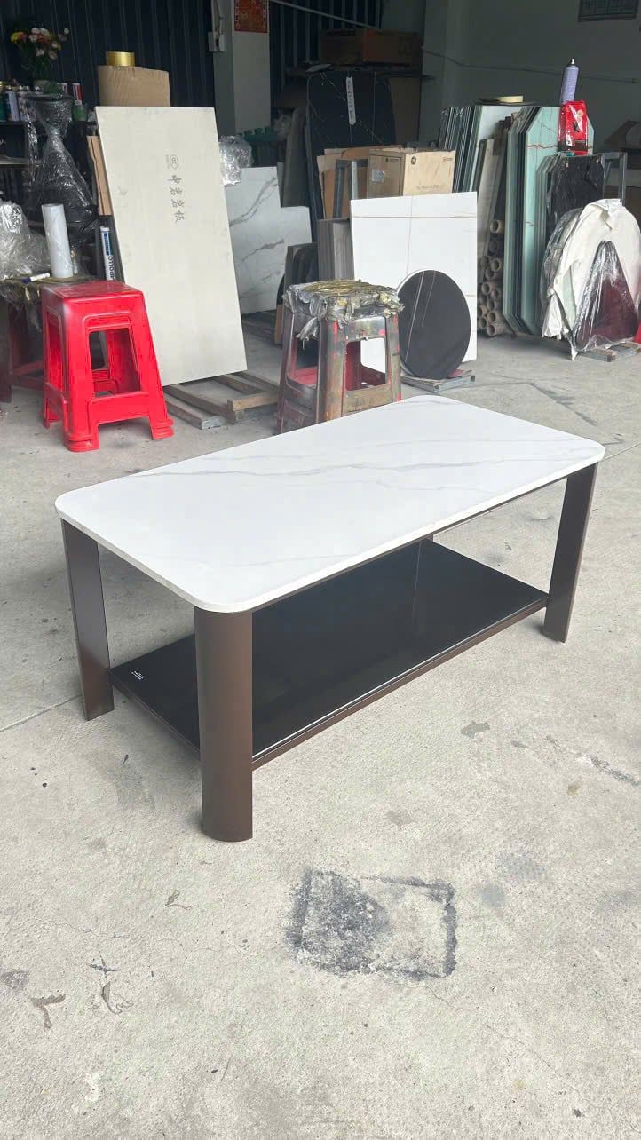 Bàn trà mặt đá 2 tầng BTPK99 Xenia 1m x 50 khung sắt nâu