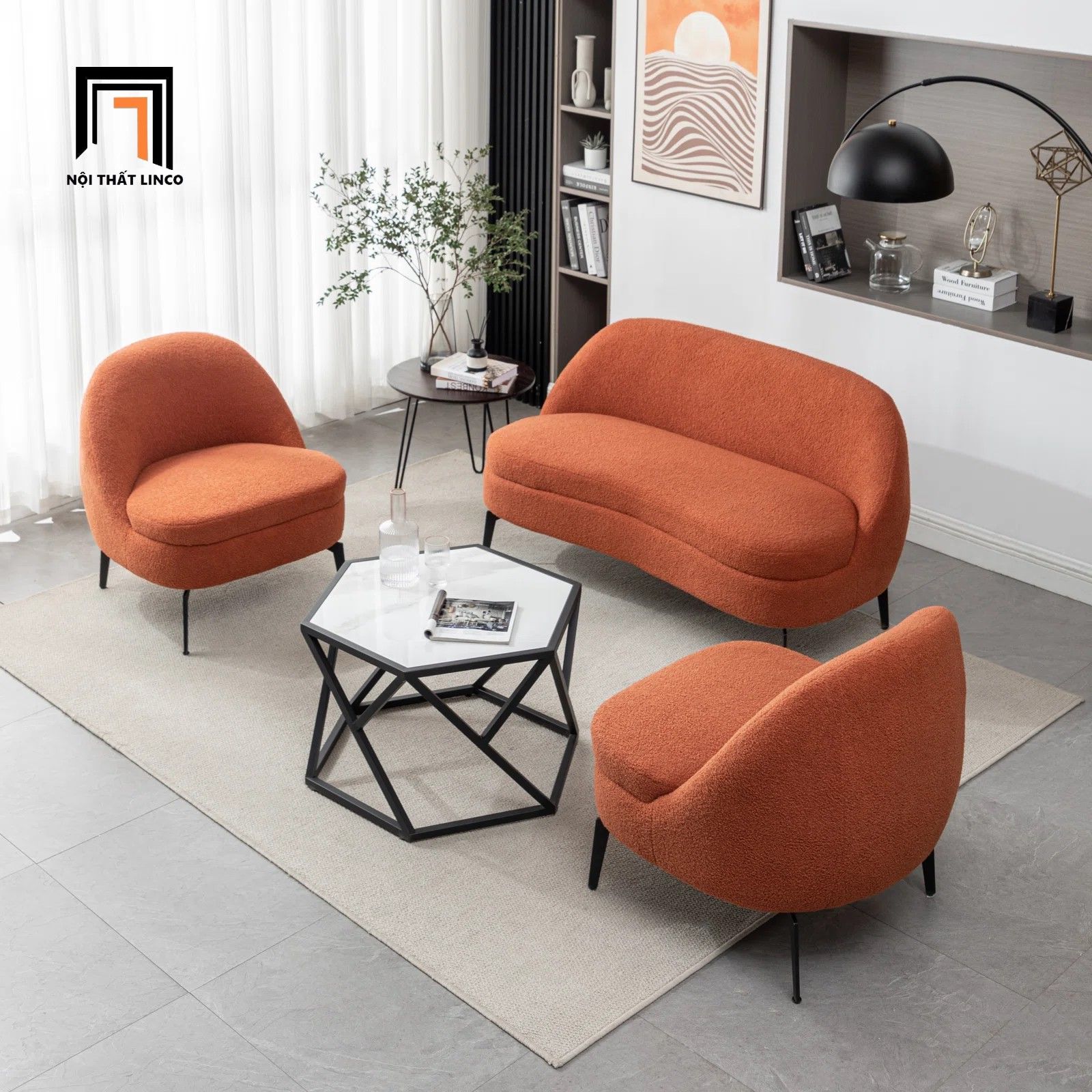 Bộ ghế sofa phòng khách nhỏ gọn KT129 Cayde vải lông cừu