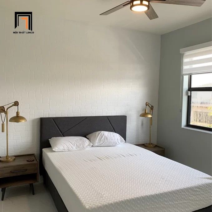 Giường ngủ bọc vải bố nỉ GN26 Bartley màu xám đậm
