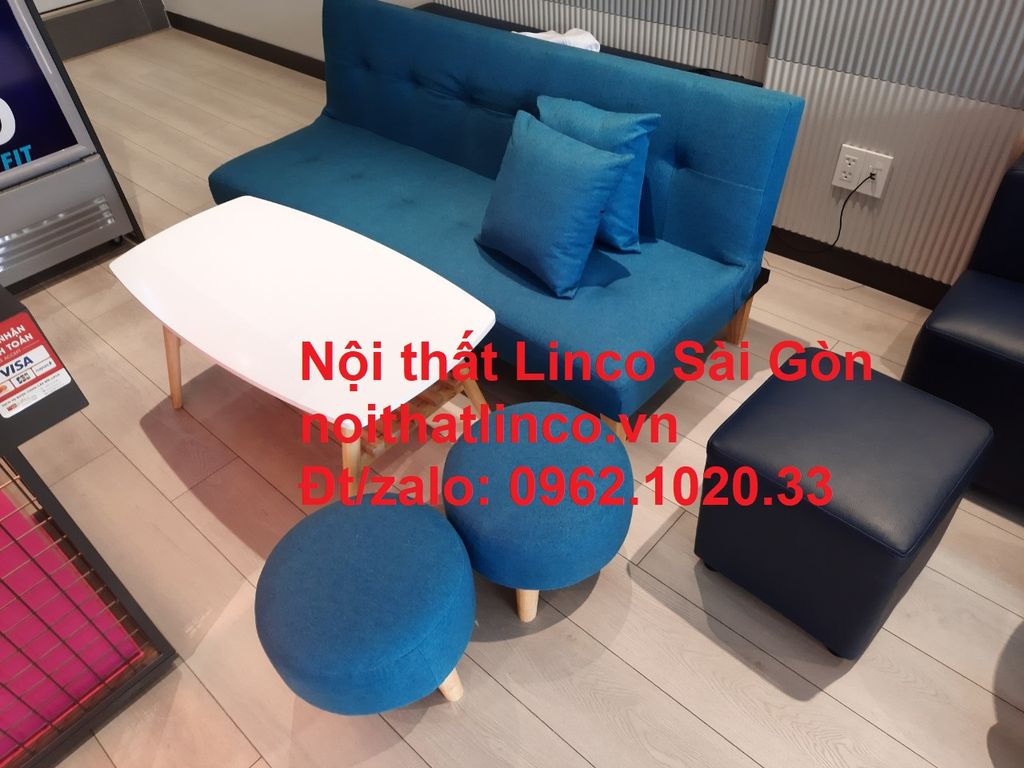 Bộ ghế sofa giường nằm giá rẻ | sopha salong màu xanh dương đẹp nhỏ gọn | Nội thất Linco Sài Gòn HCM
