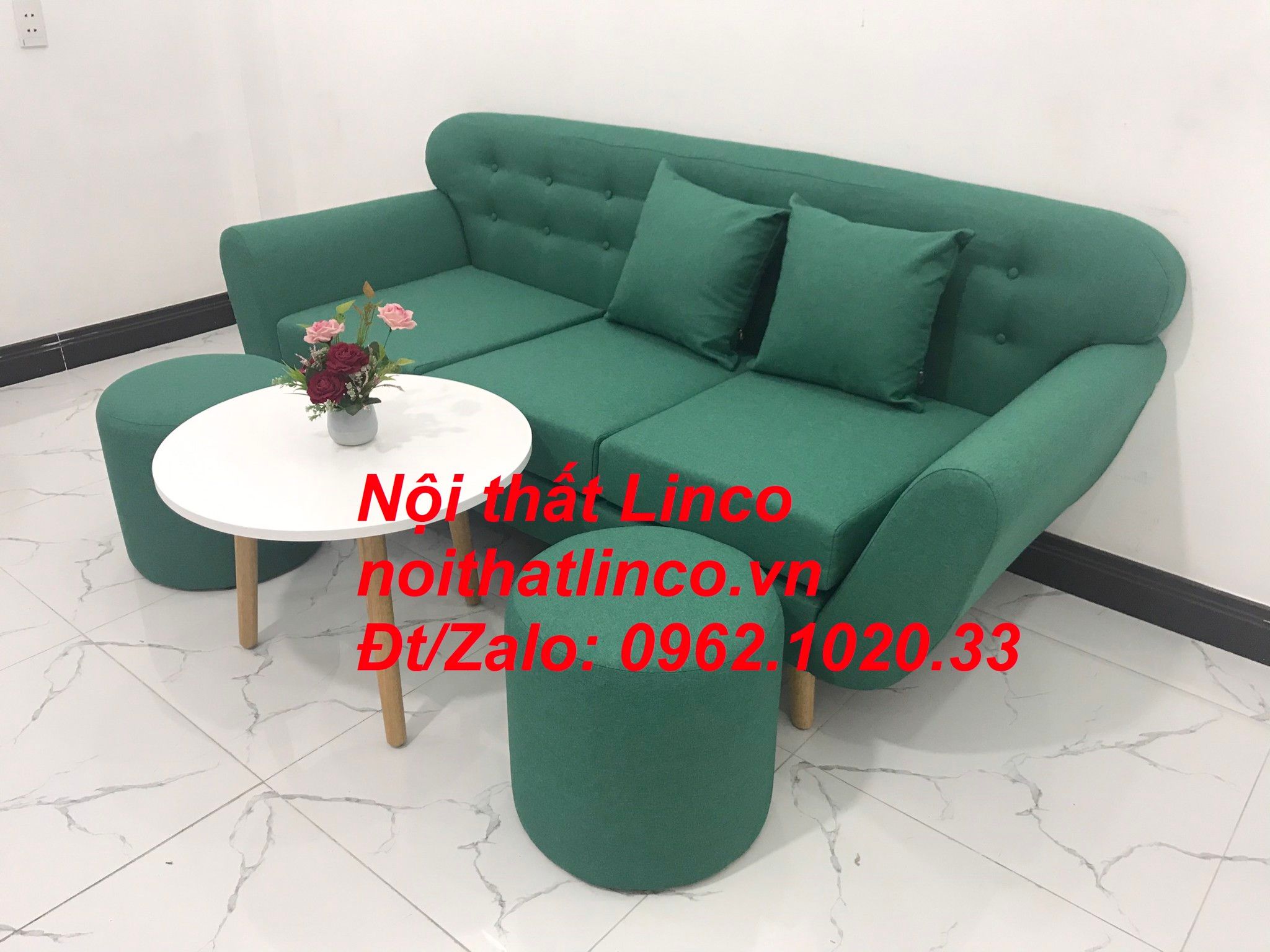Bộ ghế sofa băng xanh ngọc lá cây giá rẻ nhỏ Nội thất Linco Sài Gòn SG