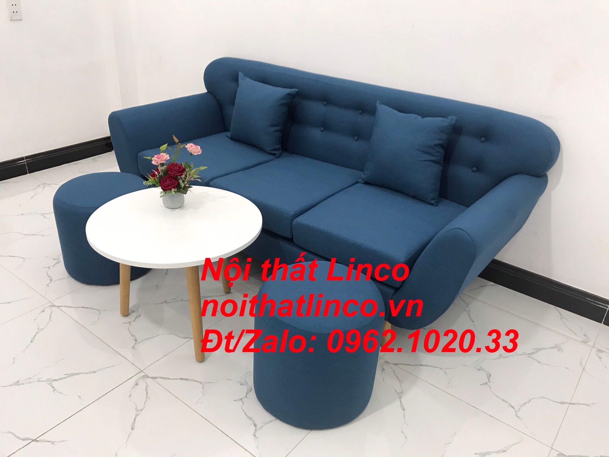 Sofa băng nhỏ giá rẻ | Sofa văng xanh dương rẻ | Nội thất Linco SG HCM