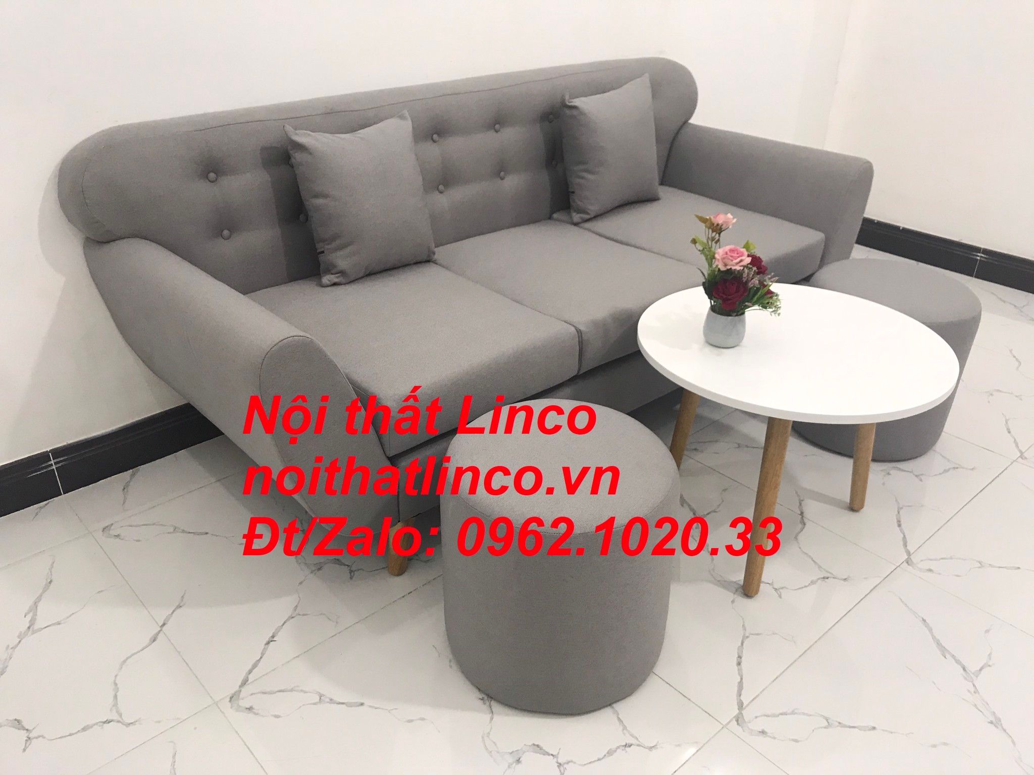 Bộ ghế sofa băng văng dài 1m9 xám ghi trắng giá rẻ Nội thất Linco HCM