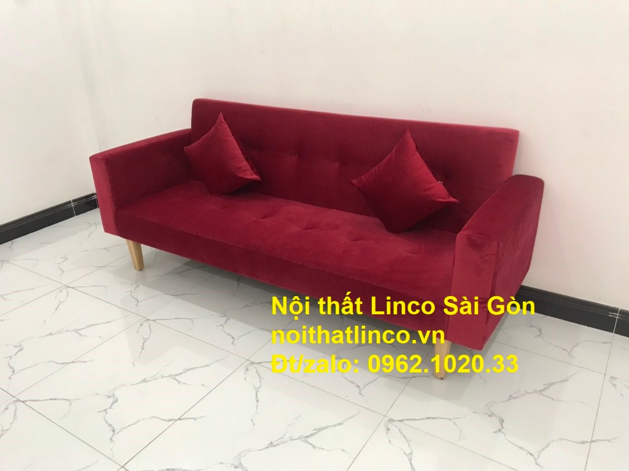 Bộ ghế sofa giường đa năng màu đỏ vải nhung rẻ đẹp | Nội thất Linco Sài Gòn