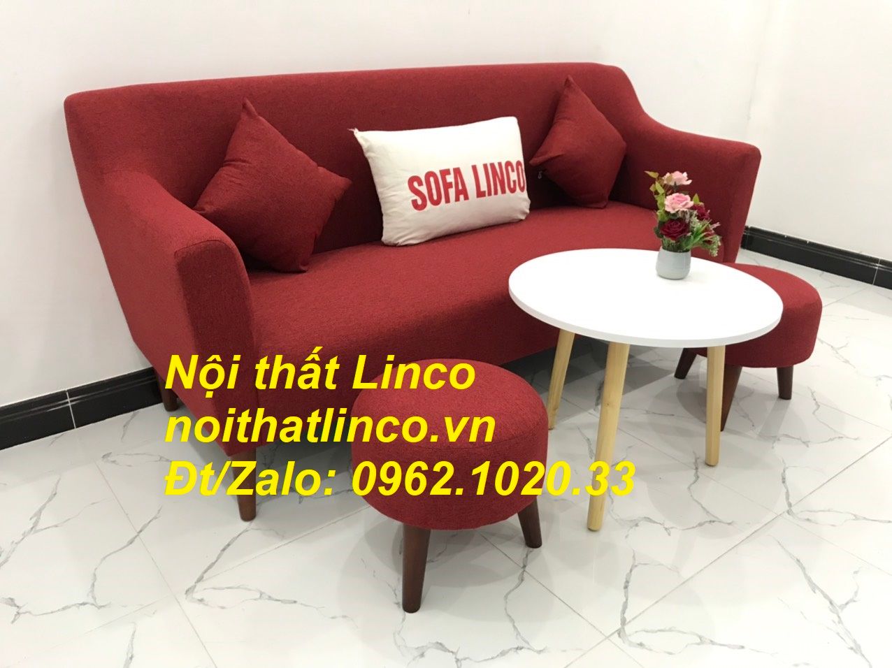 Bộ bàn ghế Sofa băng 1m9 đỏ giá rẻ phòng khách Nội thất Linco Sài Gòn