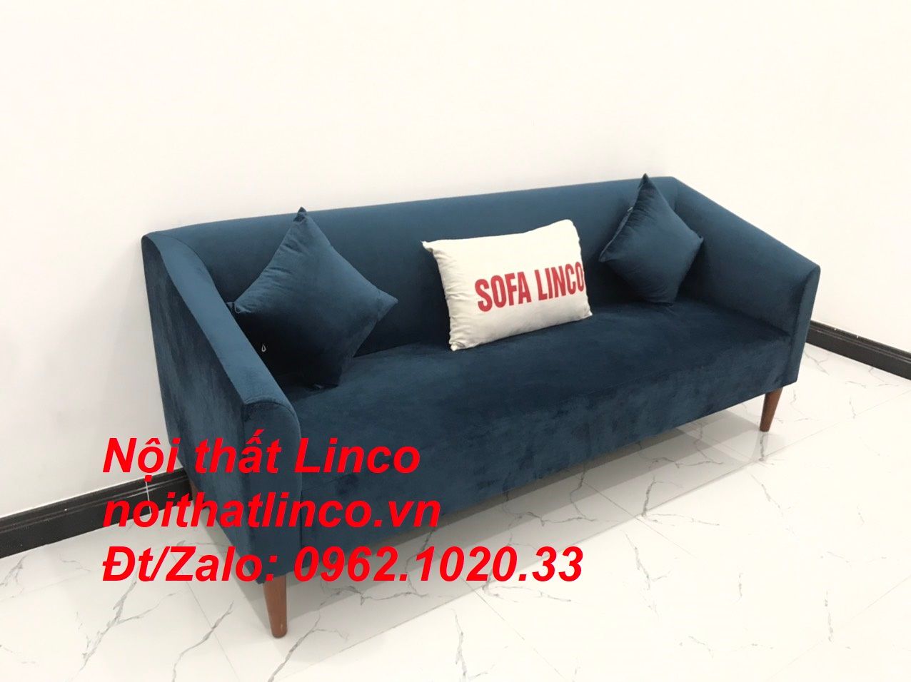 Bộ ghế sofa băng dài xanh dương đậm đen giá rẻ Nội thất Linco Sài Gòn