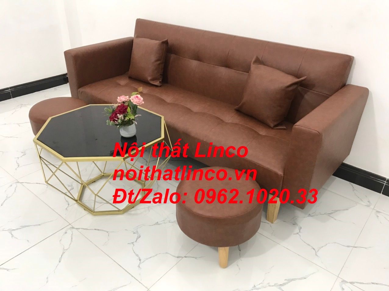 Bộ ghế sofa băng đa năng dài 2m bật giường nằm simili nâu