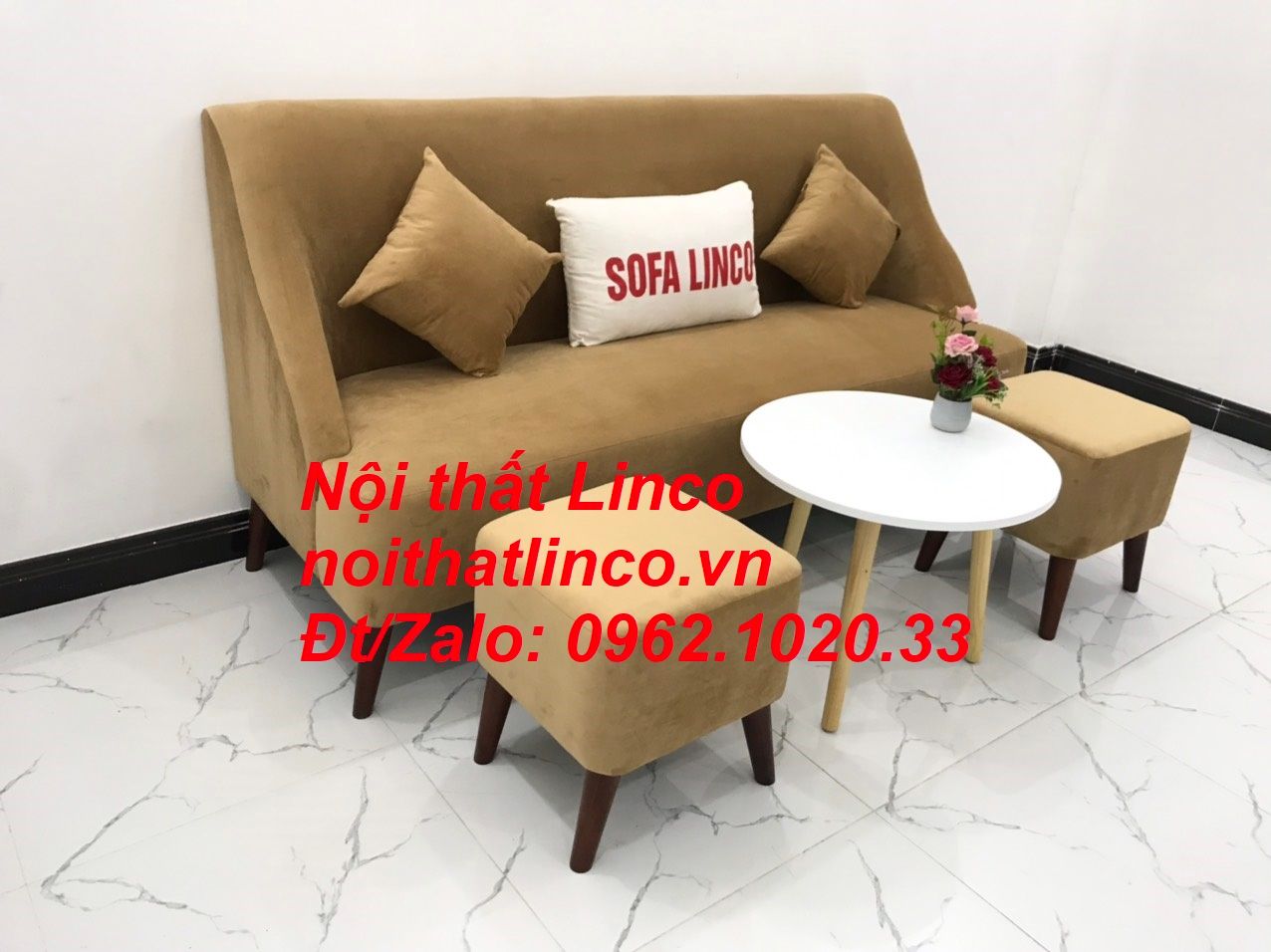 Bộ bàn ghế Sofa salong băng văng dài nâu sữa giá rẻ Nội thất Linco SG