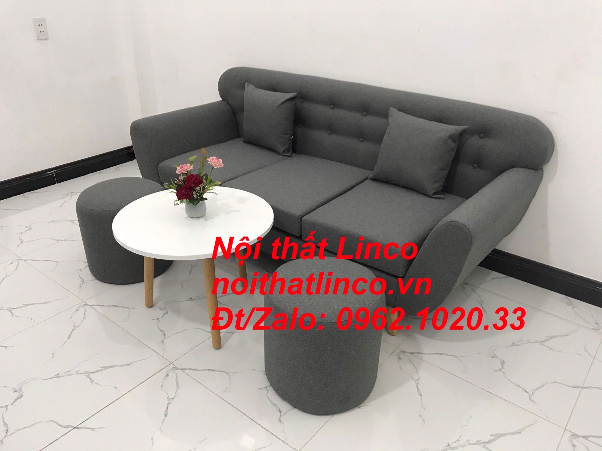 Bộ ghế sofa băng BTC dài 1m9 xám lông chuột vải bố