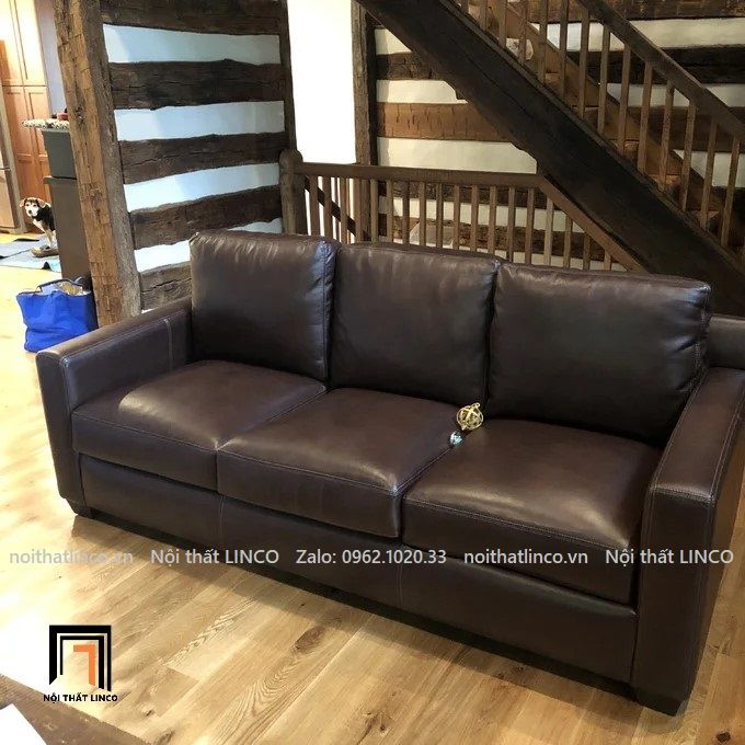 Ghế sofa băng sang trọng BT49-Covedale da công nghiệp màu nâu đậm
