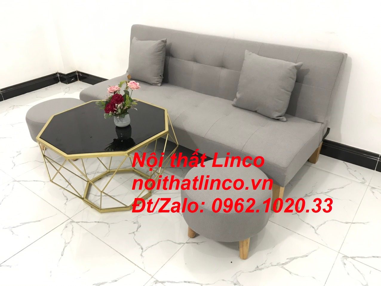 Bộ bàn ghế sofa bed giường SFG diện tích nhỏ xám ghi trắng