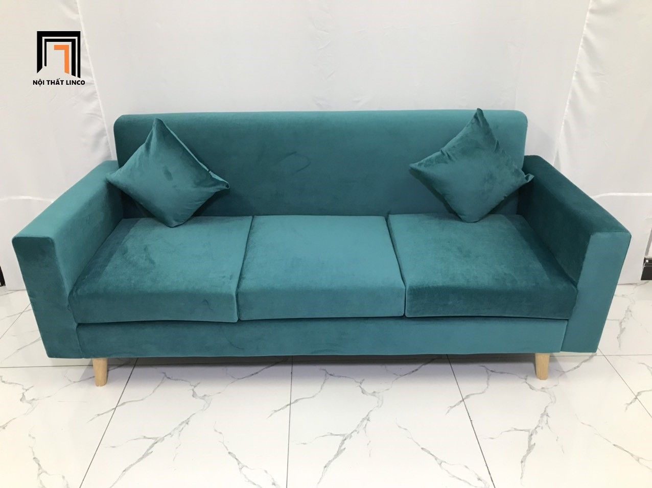 Bộ ghế sofa băng nhỏ gọn NS05 dài 1m9 màu xanh lá vải nhung