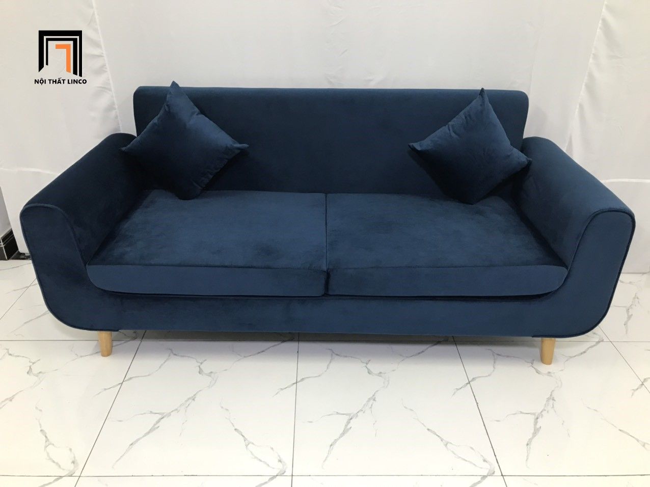 Bộ ghế sofa băng dài 1m9 NS04 màu xanh đậm vải nhung