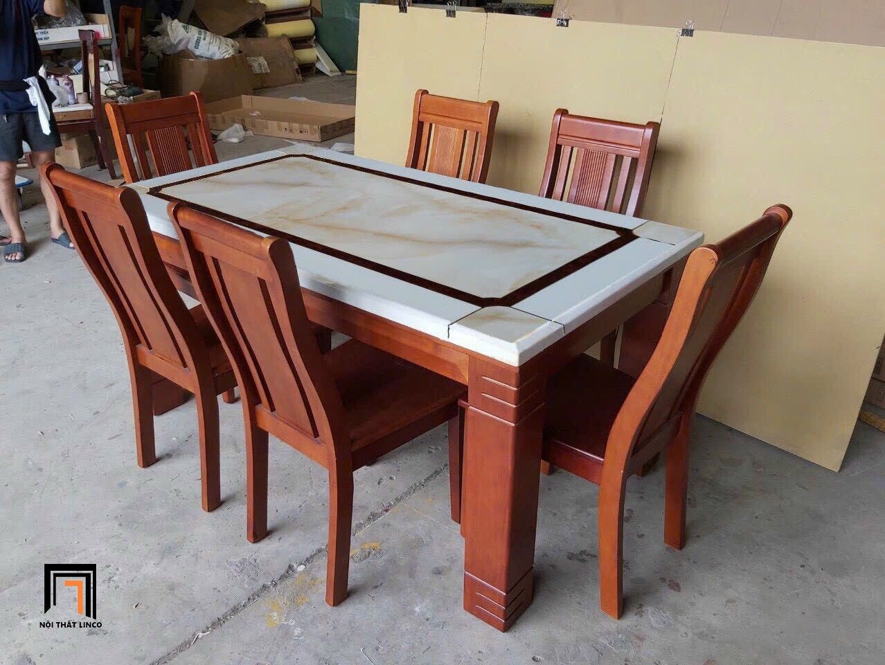 Bộ bàn ghế ăn màu nâu GF14-BAD6-G300-B354 mặt đá dày 1m6
