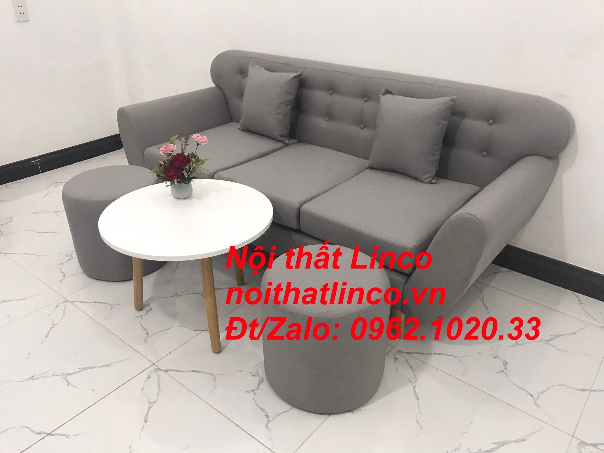 Bộ ghế sofa băng văng dài 1m9 xám ghi trắng giá rẻ Nội thất Linco HCM