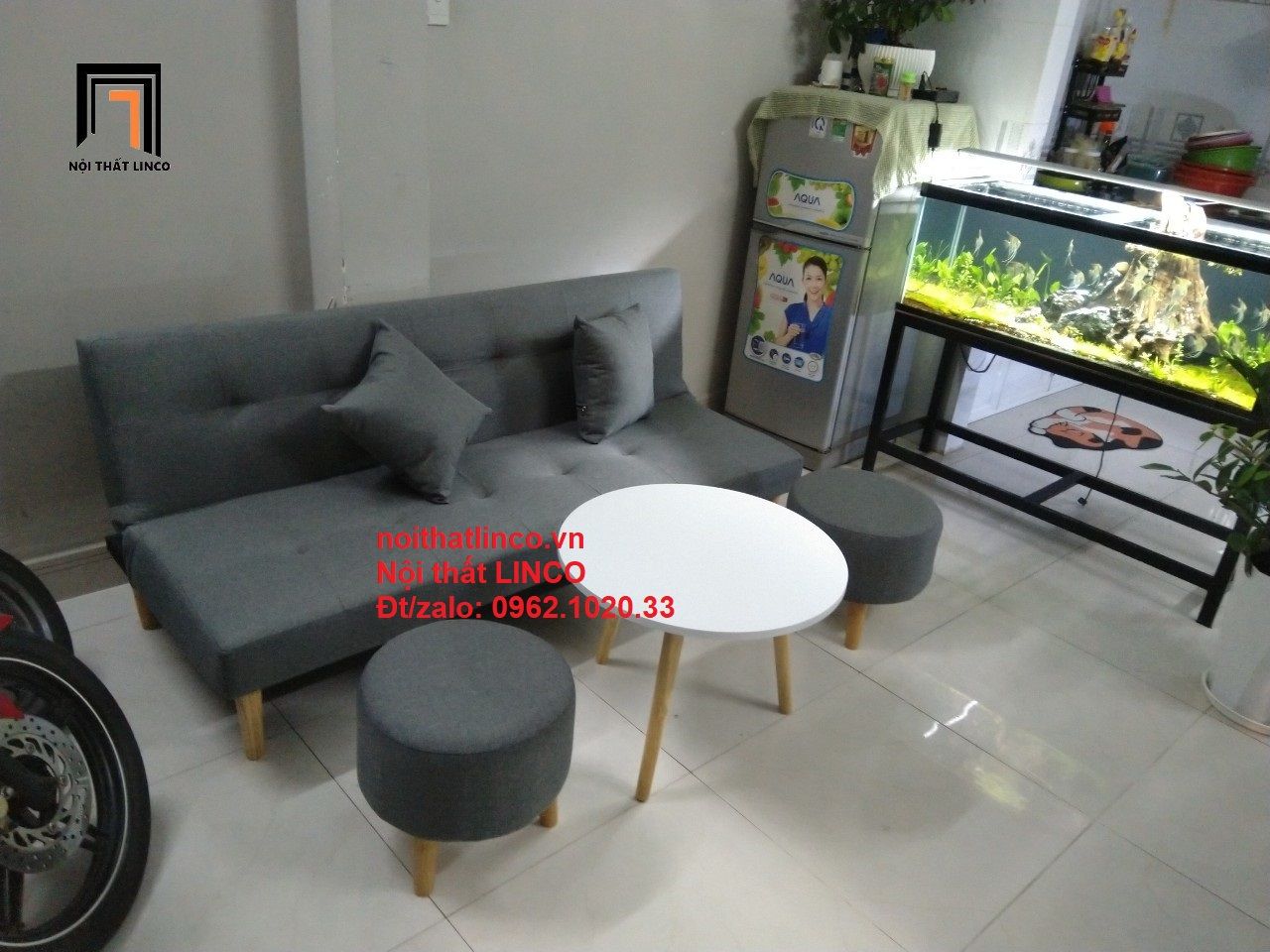Bộ bàn ghế sofa giường bed SFG xám lông chuột đa năng