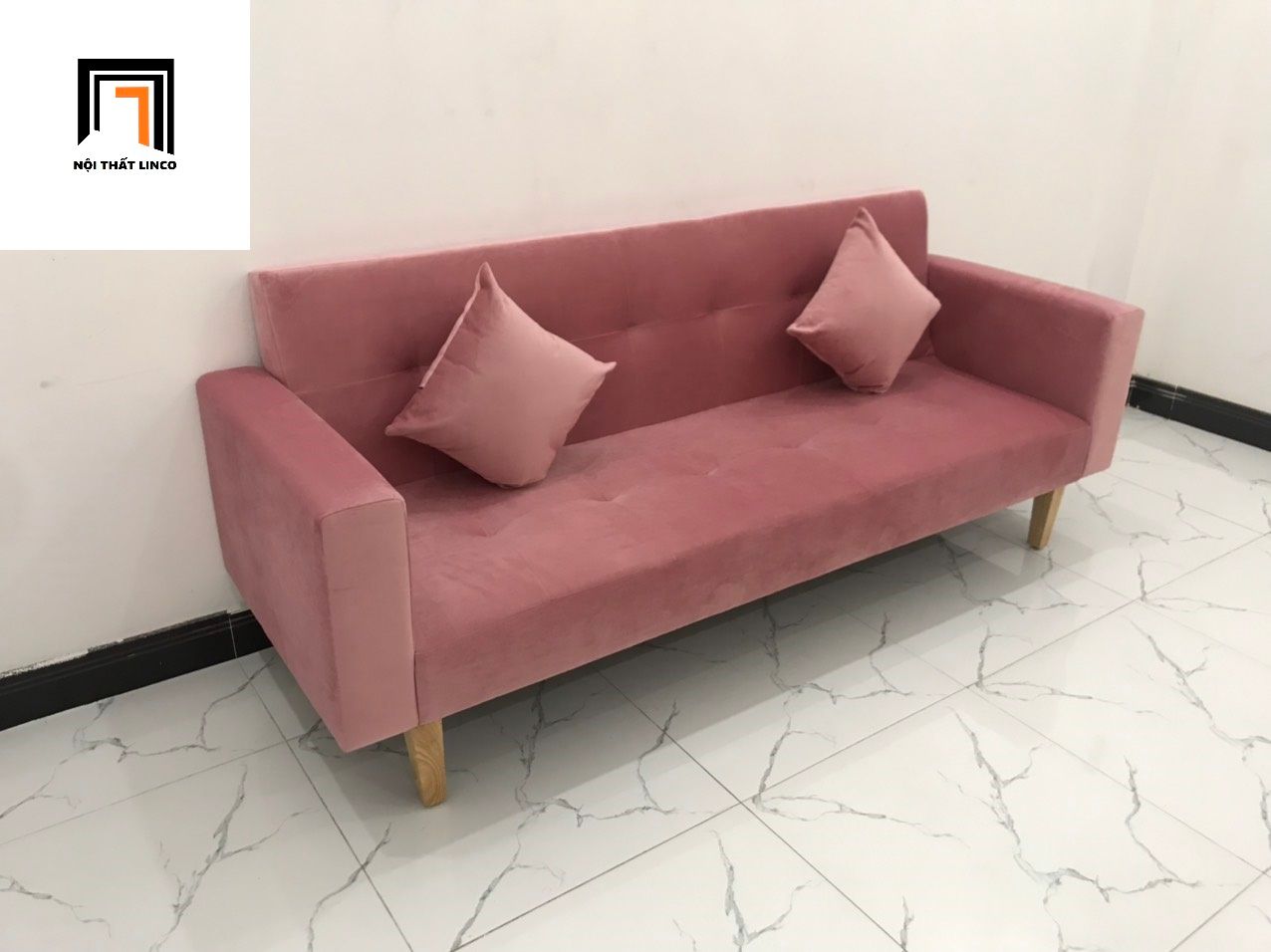 Bộ ghế sofa băng giường màu hồng phấn dài 2m giá rẻ