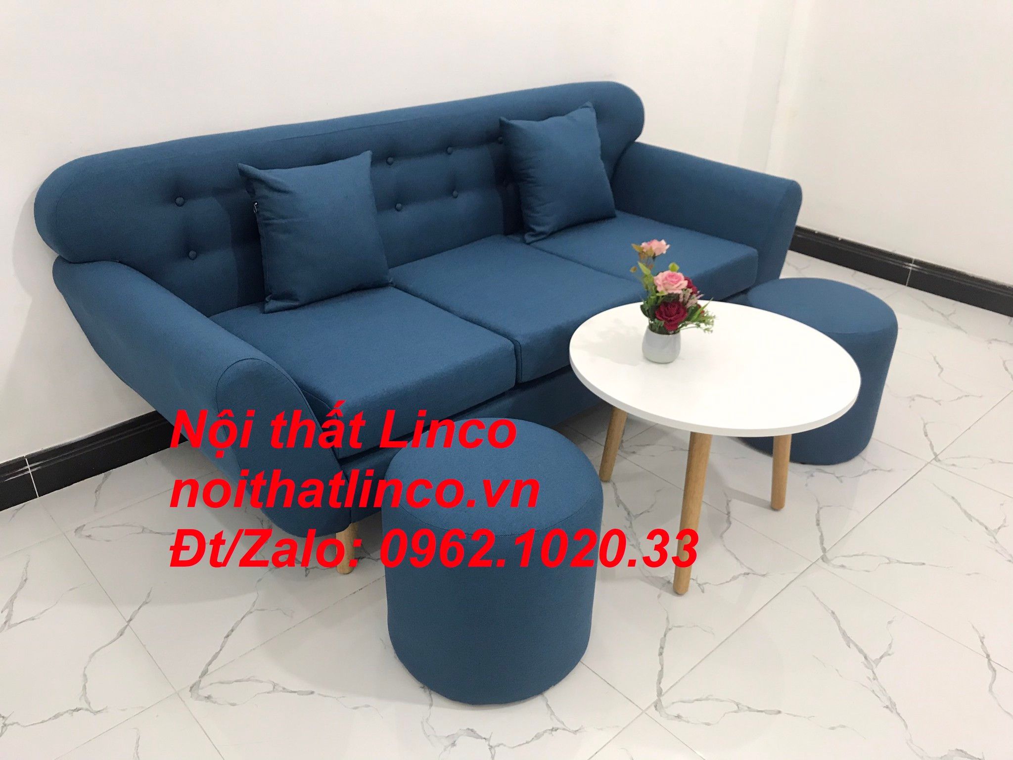 Sofa băng nhỏ giá rẻ | Sofa văng xanh dương rẻ | Nội thất Linco SG HCM