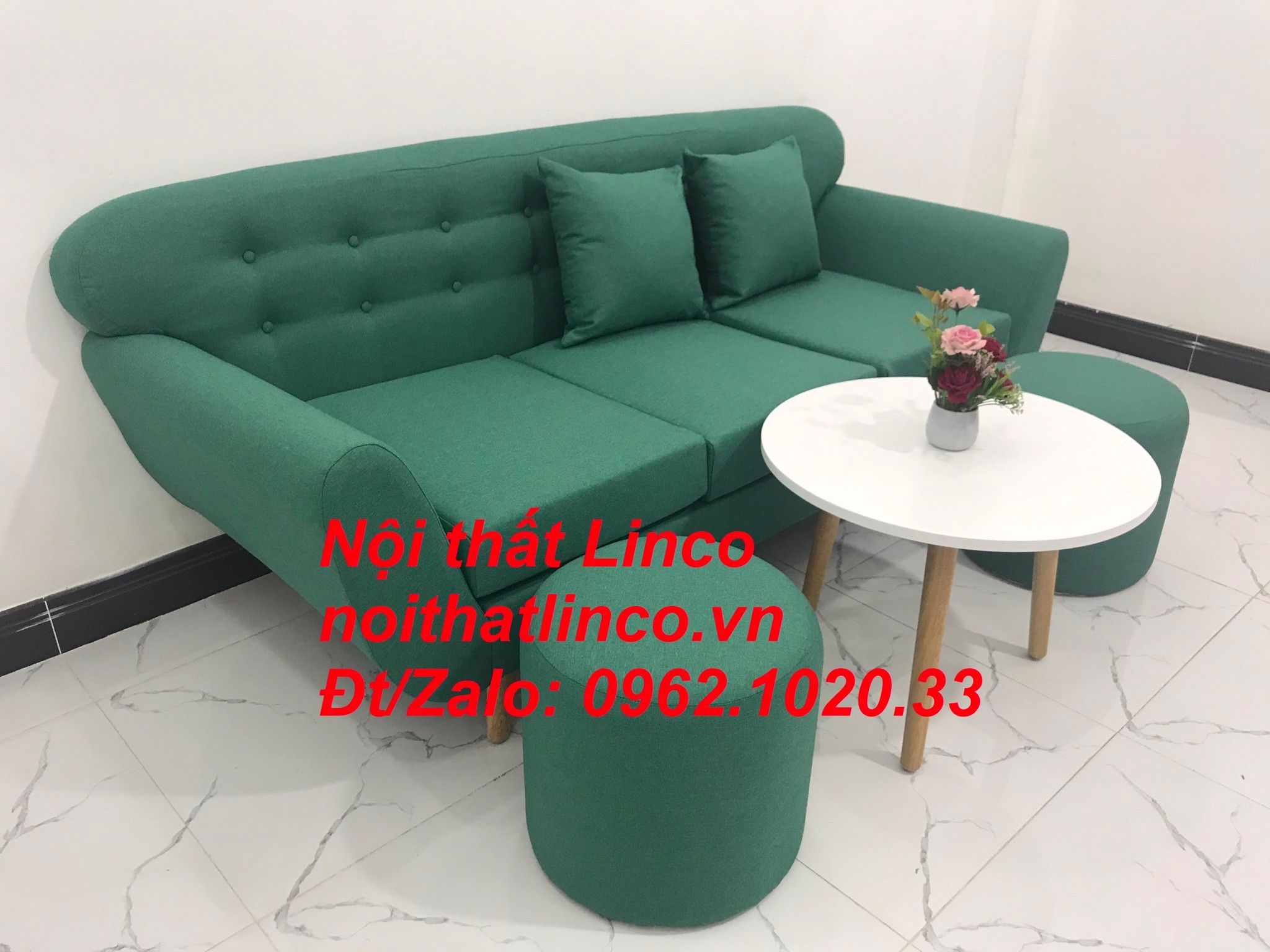 Bộ ghế sofa băng xanh ngọc lá cây giá rẻ nhỏ Nội thất Linco Sài Gòn SG