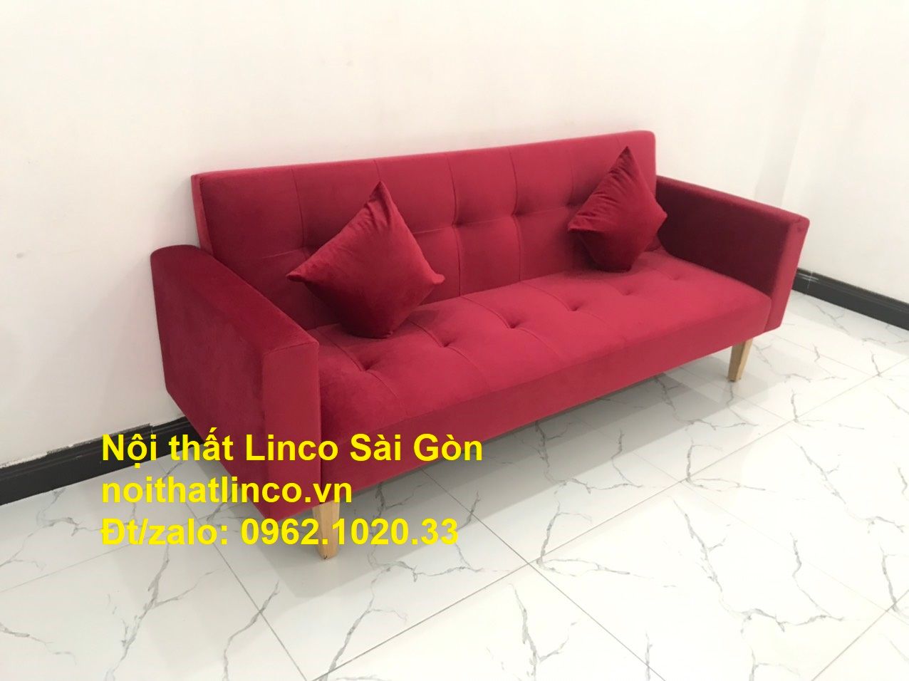 Bộ ghế sofa giường đa năng màu đỏ vải nhung rẻ đẹp | Nội thất Linco Sài Gòn