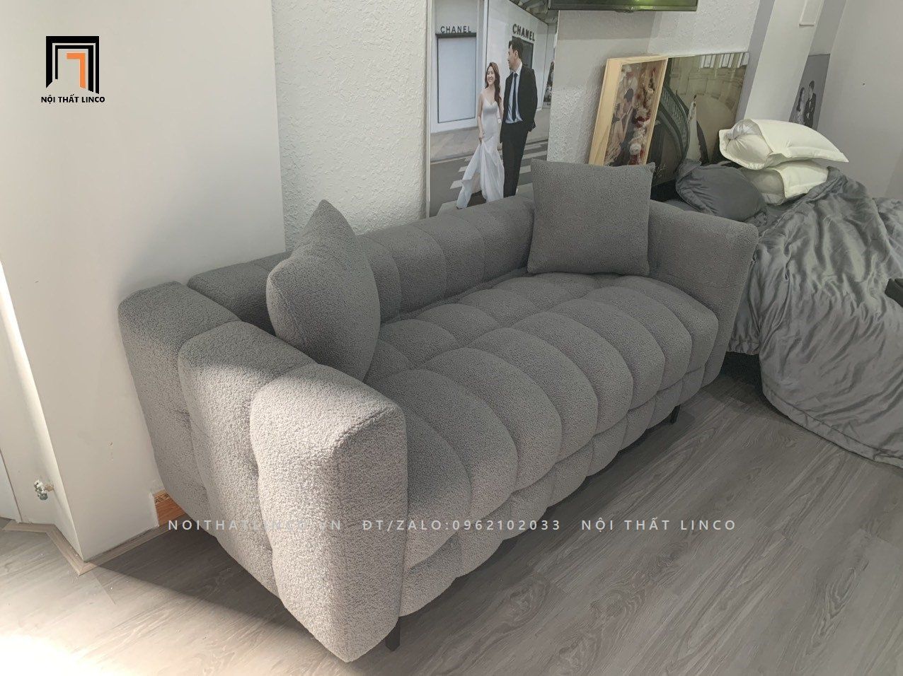 Ghế sofa băng xinh xắn BT103 Toum dài 2m vải lông cừu