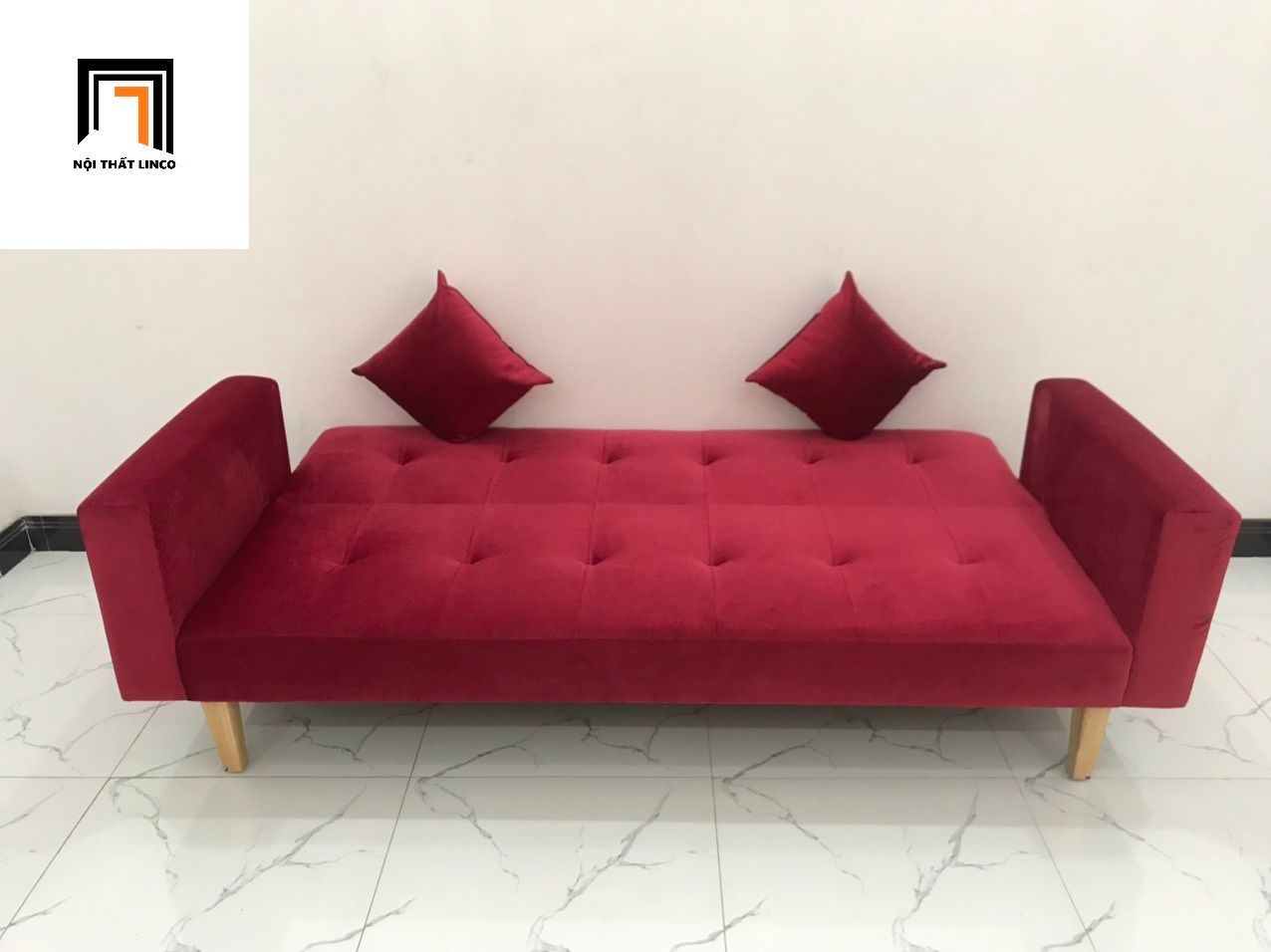Bộ ghế sofa giường đa năng 2m màu đỏ vải nhung giá rẻ