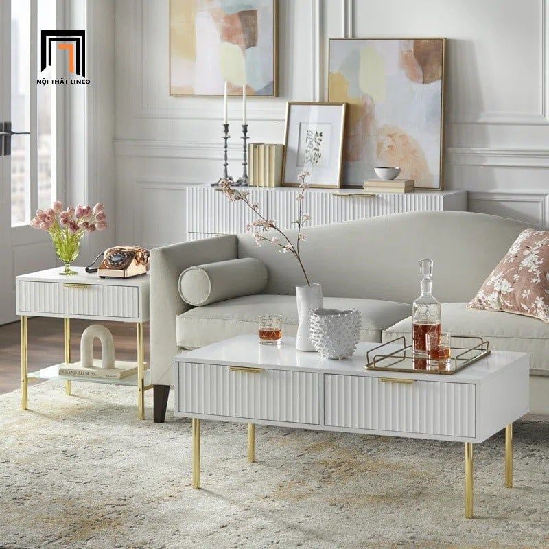 Bàn sofa phòng khách Âu Mỹ BSF97 Bargem dài 1m sơn trắng