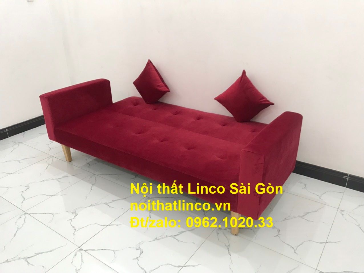 Bộ ghế sofa giường đa năng màu đỏ vải nhung rẻ đẹp | Nội thất Linco Sài Gòn