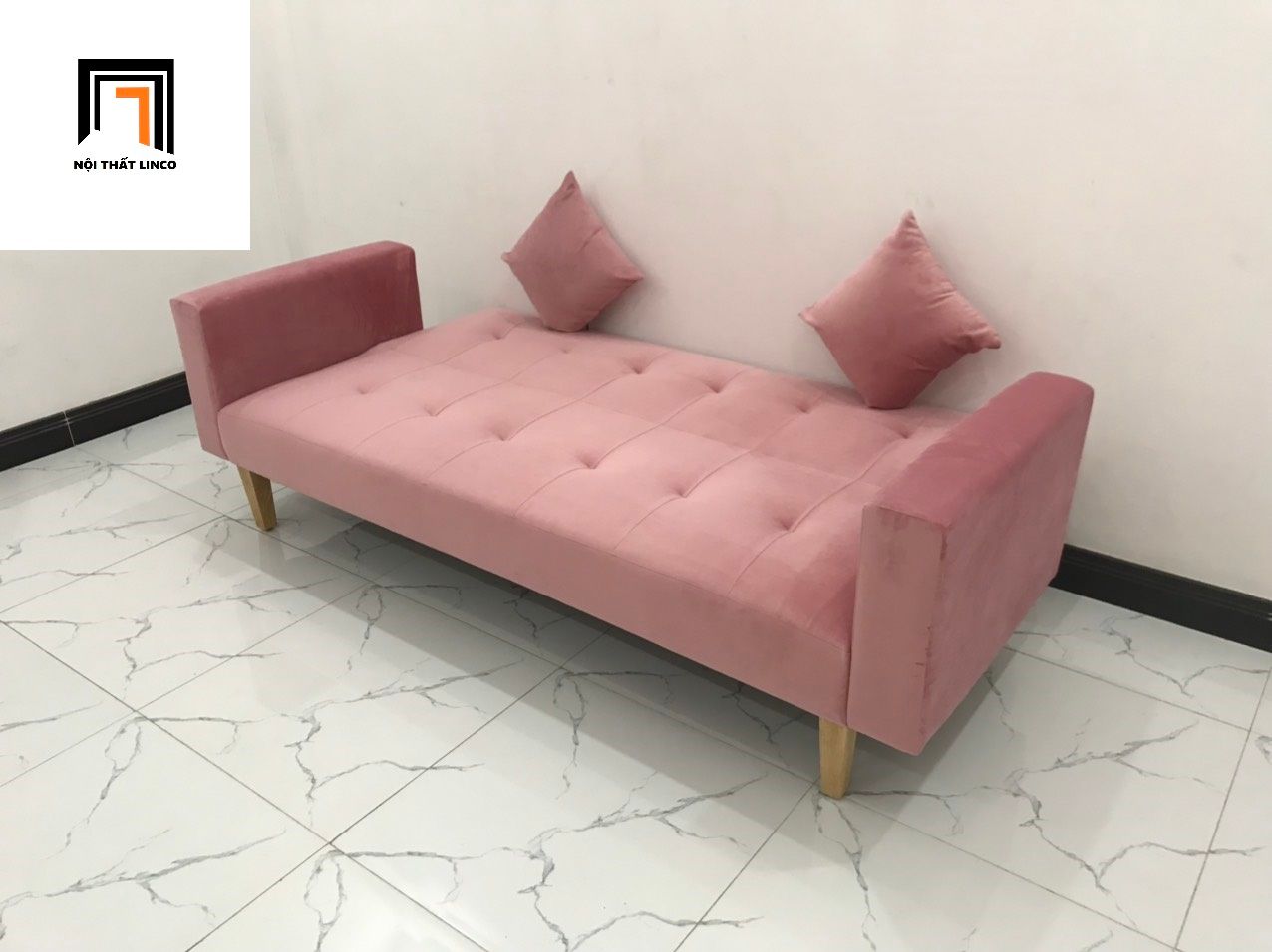 Bộ ghế sofa băng giường màu hồng phấn dài 2m giá rẻ