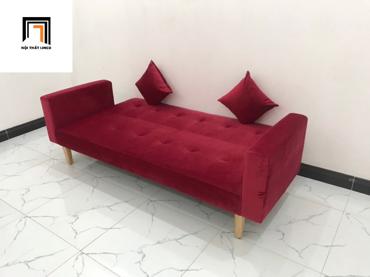 Bộ ghế sofa giường đa năng 2m màu đỏ vải nhung giá rẻ