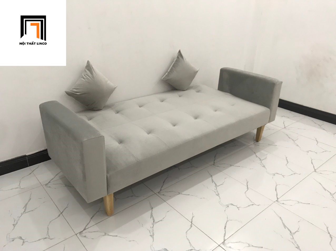Bộ bàn ghế salon giường giá rẻ dài 2m nhỏ gọn màu xám nhung