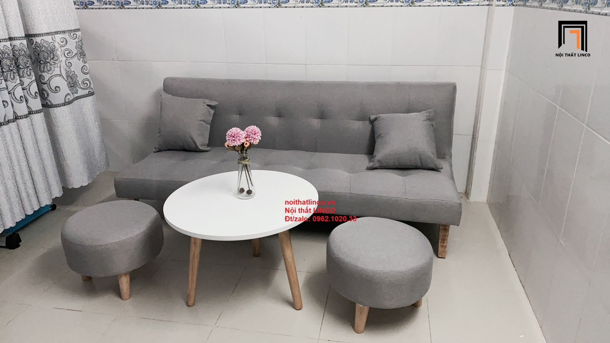 Bộ bàn ghế sofa bed giường SFG diện tích nhỏ xám ghi trắng