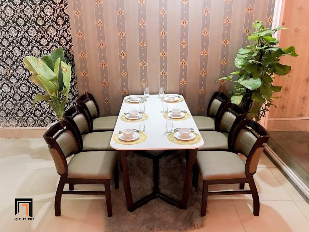 Set bàn ăn 6 ghế phòng bếp 17-KH6-G29-B92 mặt sơn giả đá