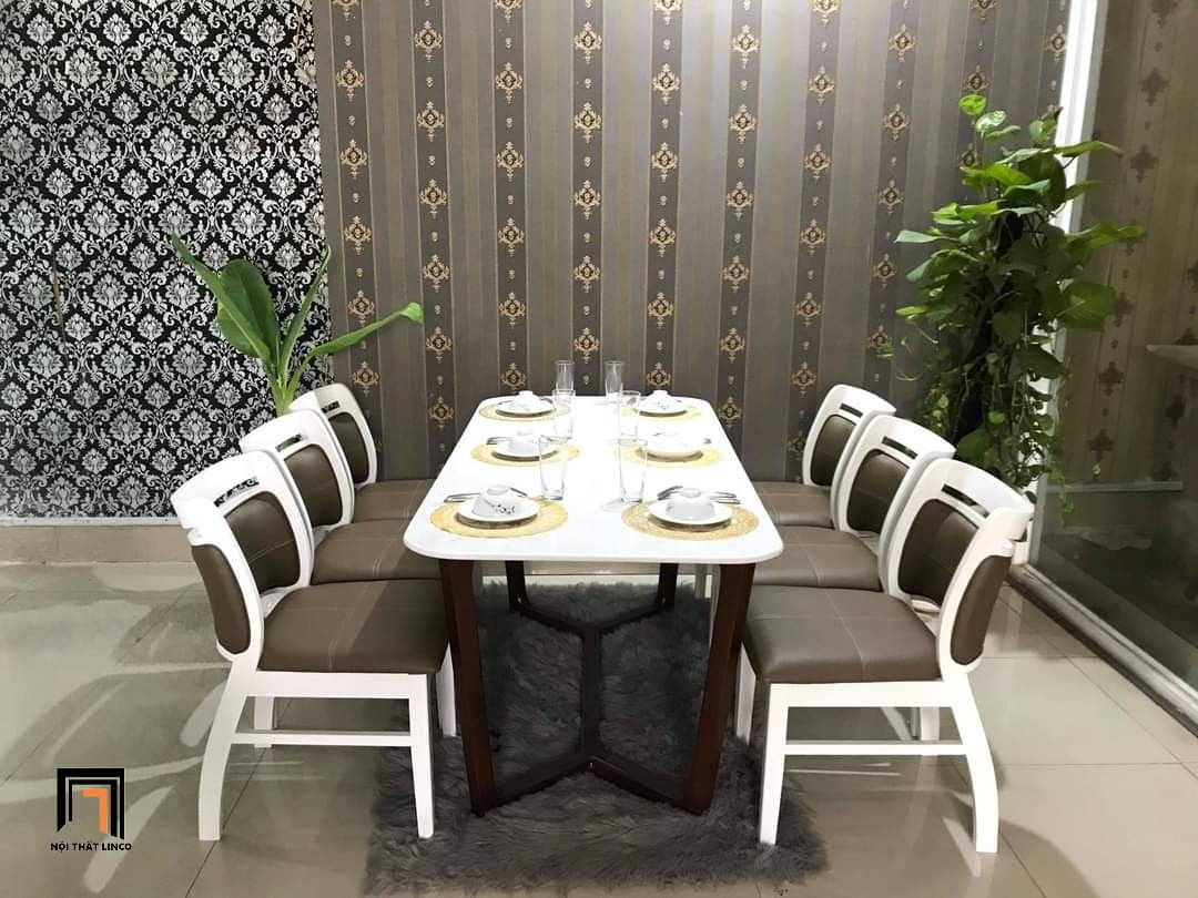 Set bàn ăn 6 ghế phòng bếp 17-KH6-G29-B92 mặt sơn giả đá