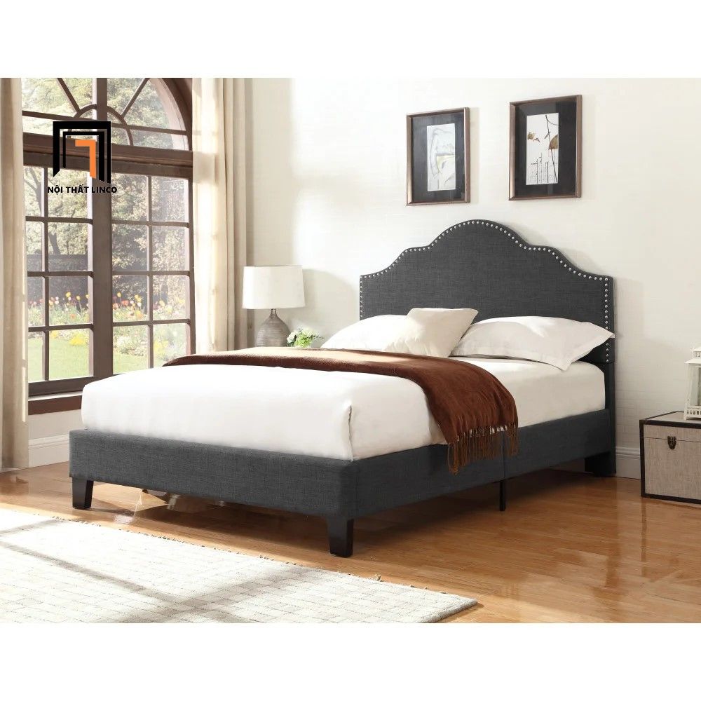 Giường ngủ phong cách Âu Mỹ GN22 Adel màu xám đậm
