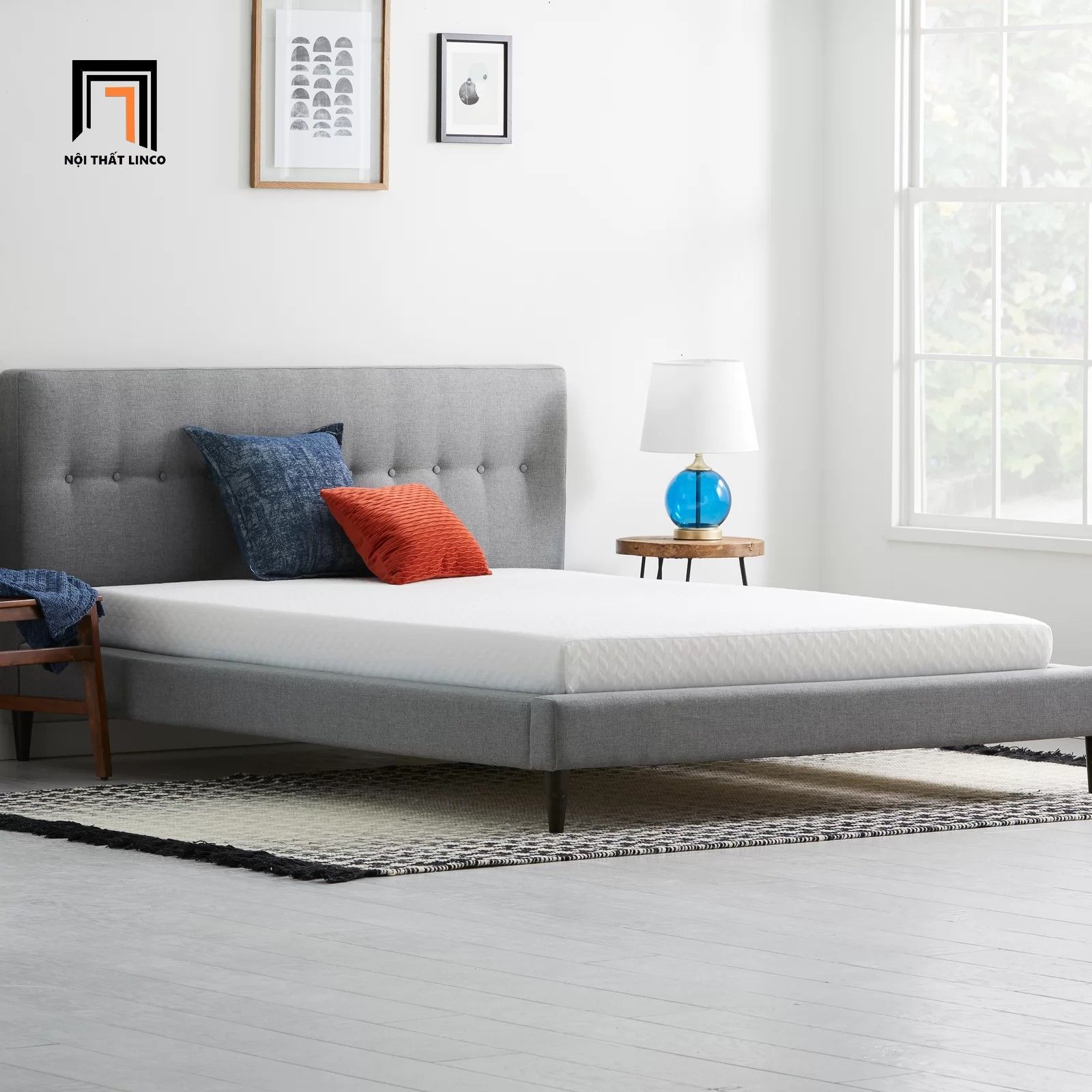 Giường ngủ bọc vải đẹp GN19 Laving dài 1m6 x 2m màu xám