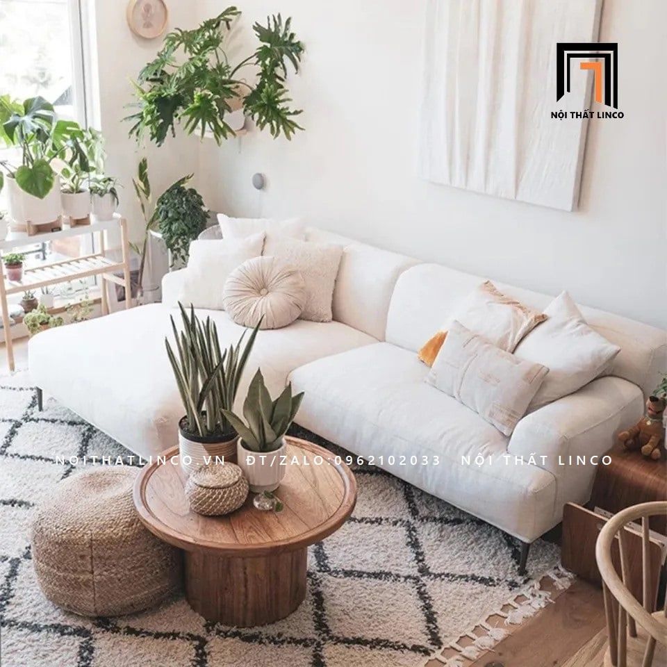 Ghế sofa góc L GT51 Beno cho phòng khách màu trắng kem
