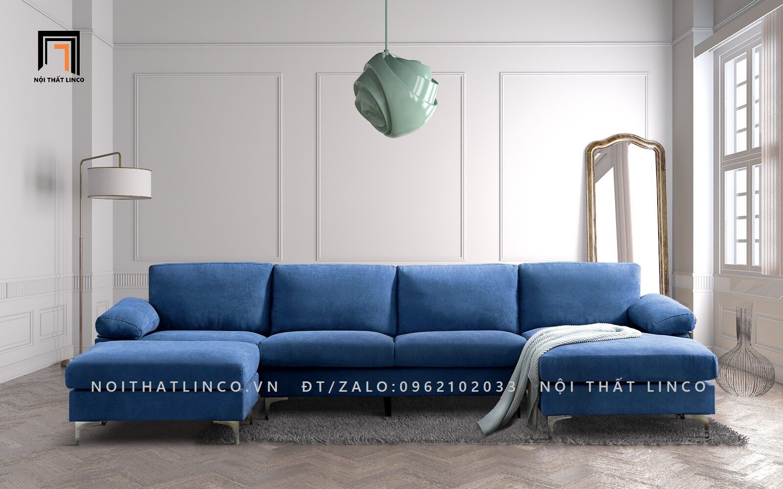 Bộ ghế sofa góc chữ U GT64 Denavy dài 3m2 x 1m4